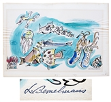 Ludwig Bemelmans Watercolor From Marina, Measuring 24 x 16.5 -- Featuring a Panoply of Sea Creatures